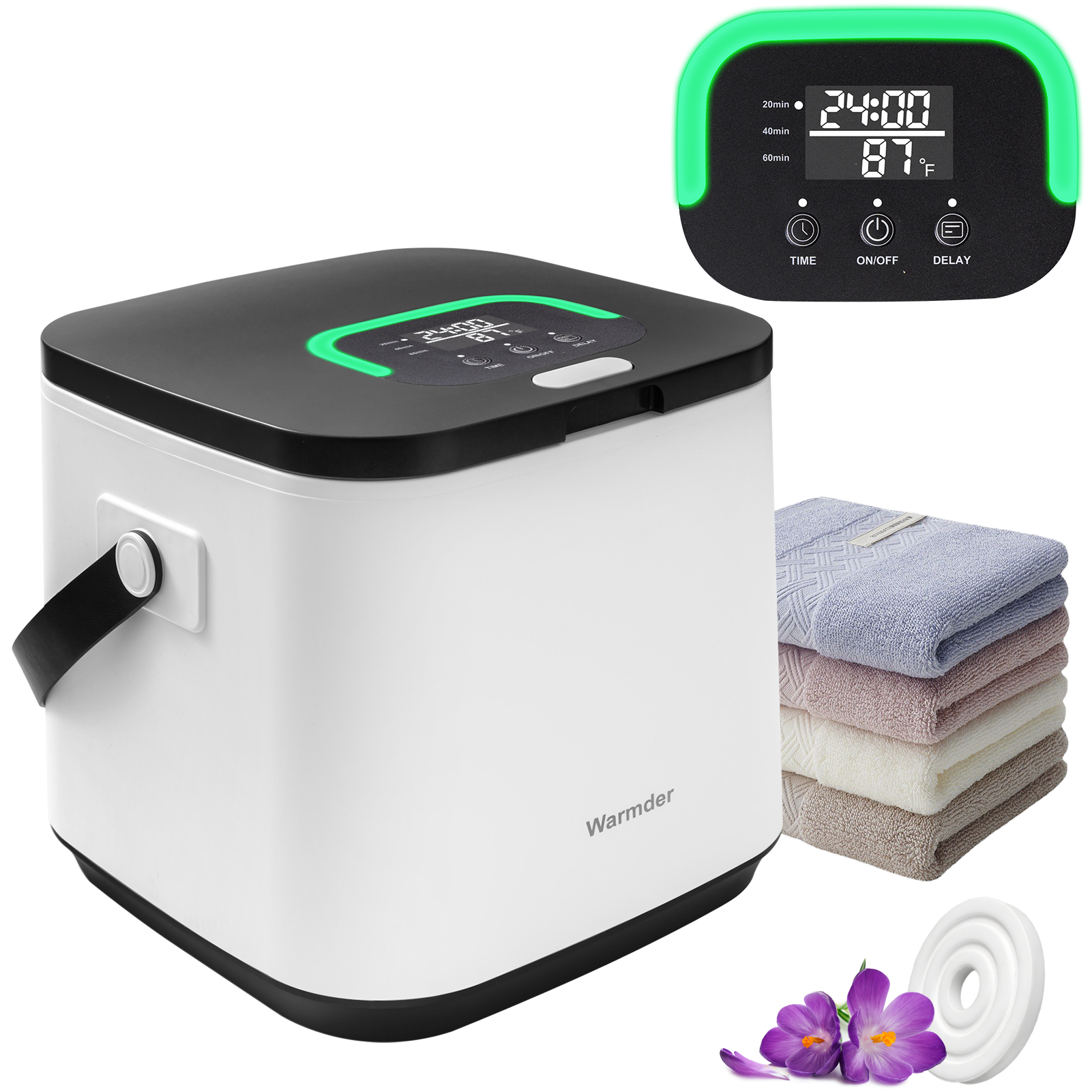 Warmder Towel Warmer Bucket, Towel Warmers for Bathroom with LED Display, Ajustable Timer, Child Lock, Delay Time Up to 24 Hours, Auto Shut-Off, Fits 40” x 70“ Towel, Blankets Bathrobes PJ's