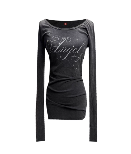 DETWONLINE™"Retro Script"Long‑Sleeve Bodysuit Dress