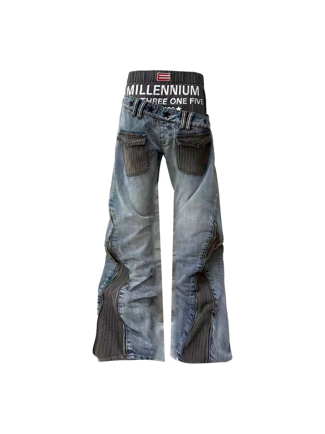 DETWONLINE™Retro Washed Side Zipper Star Stud Streetwear Denim Pants