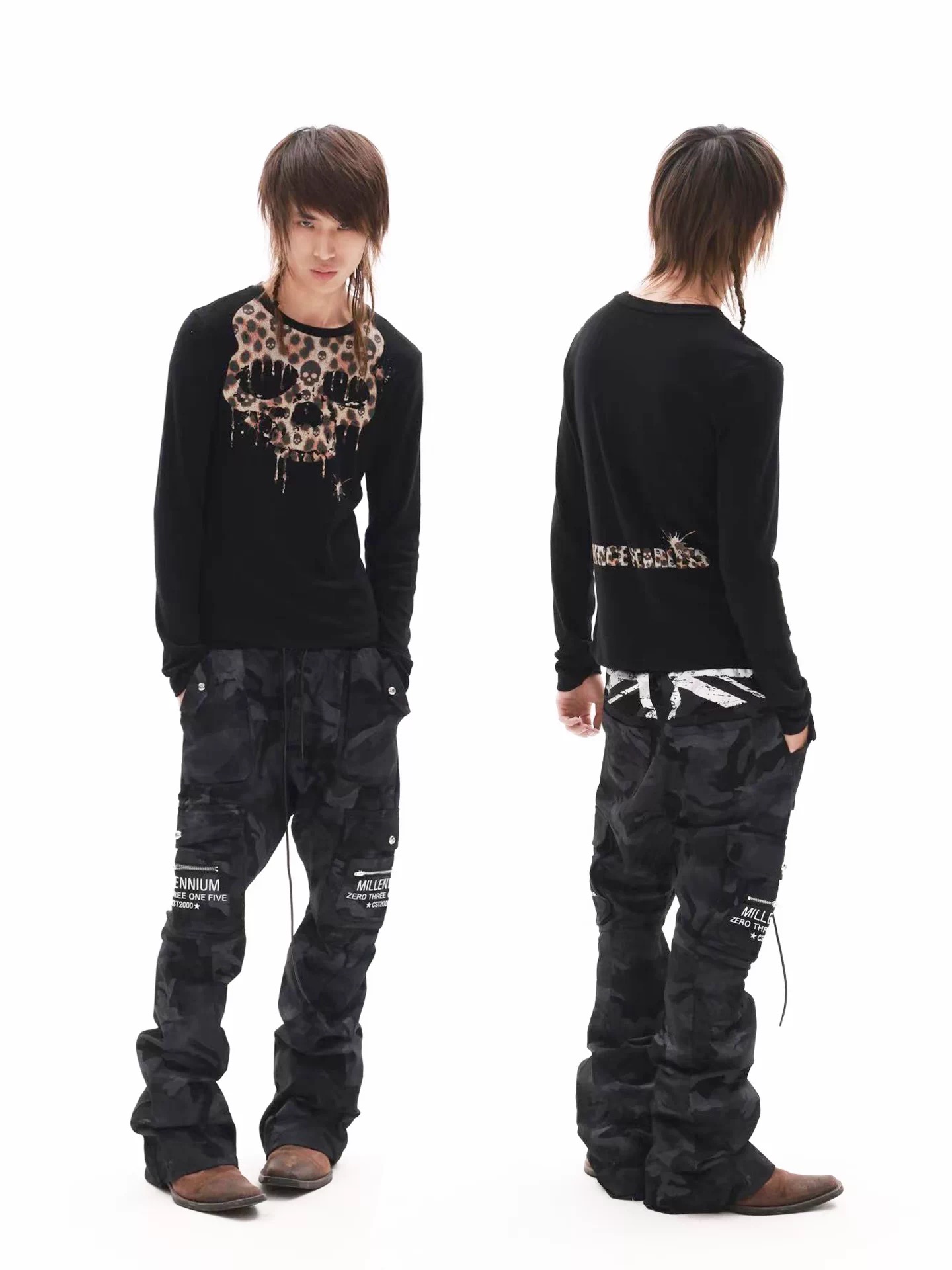 DETWONLINE™"Leopard‑Print Skull"Long‑Sleeve Tee