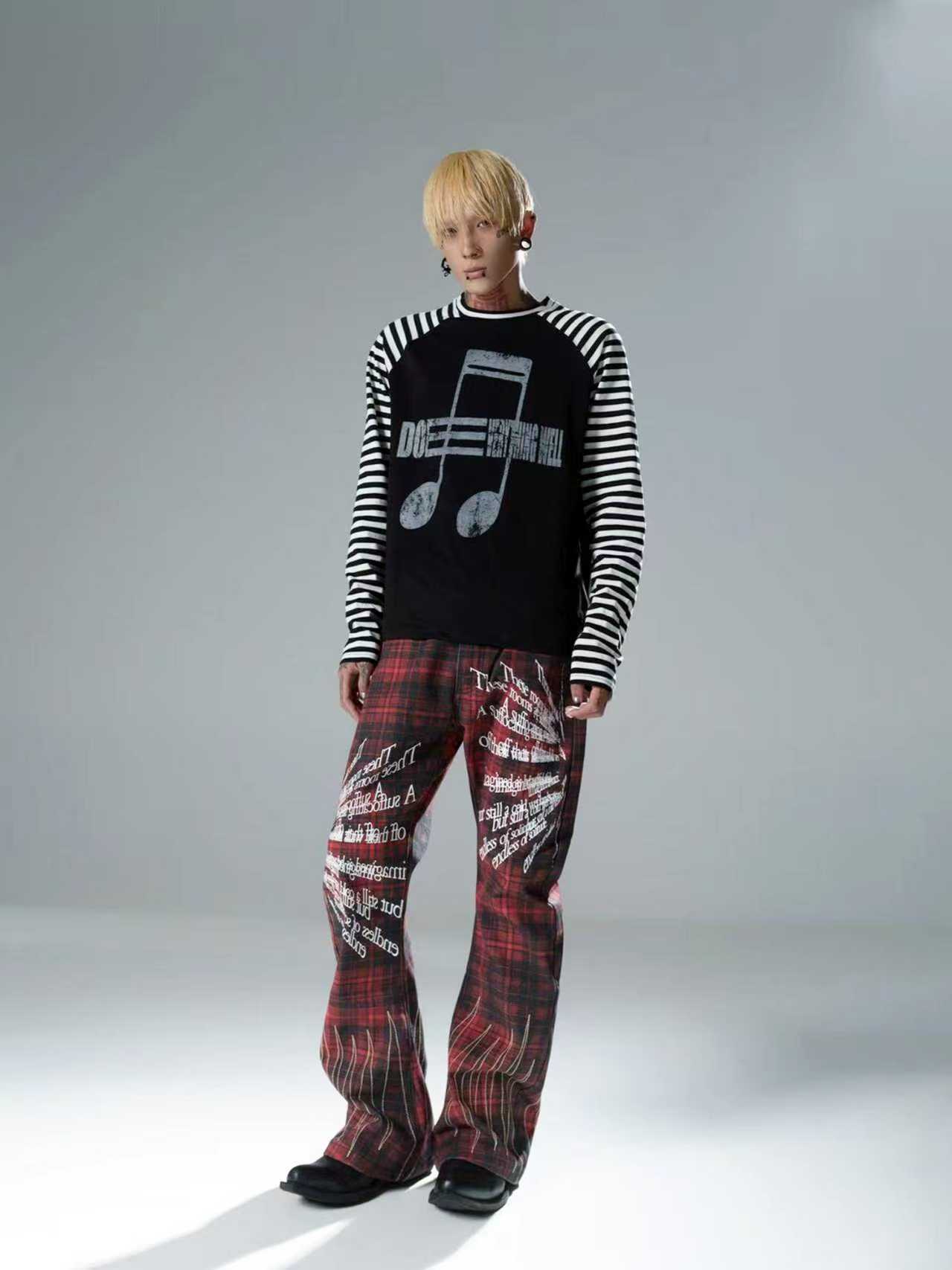 Music Note Striped Raglan-Sleeve Top