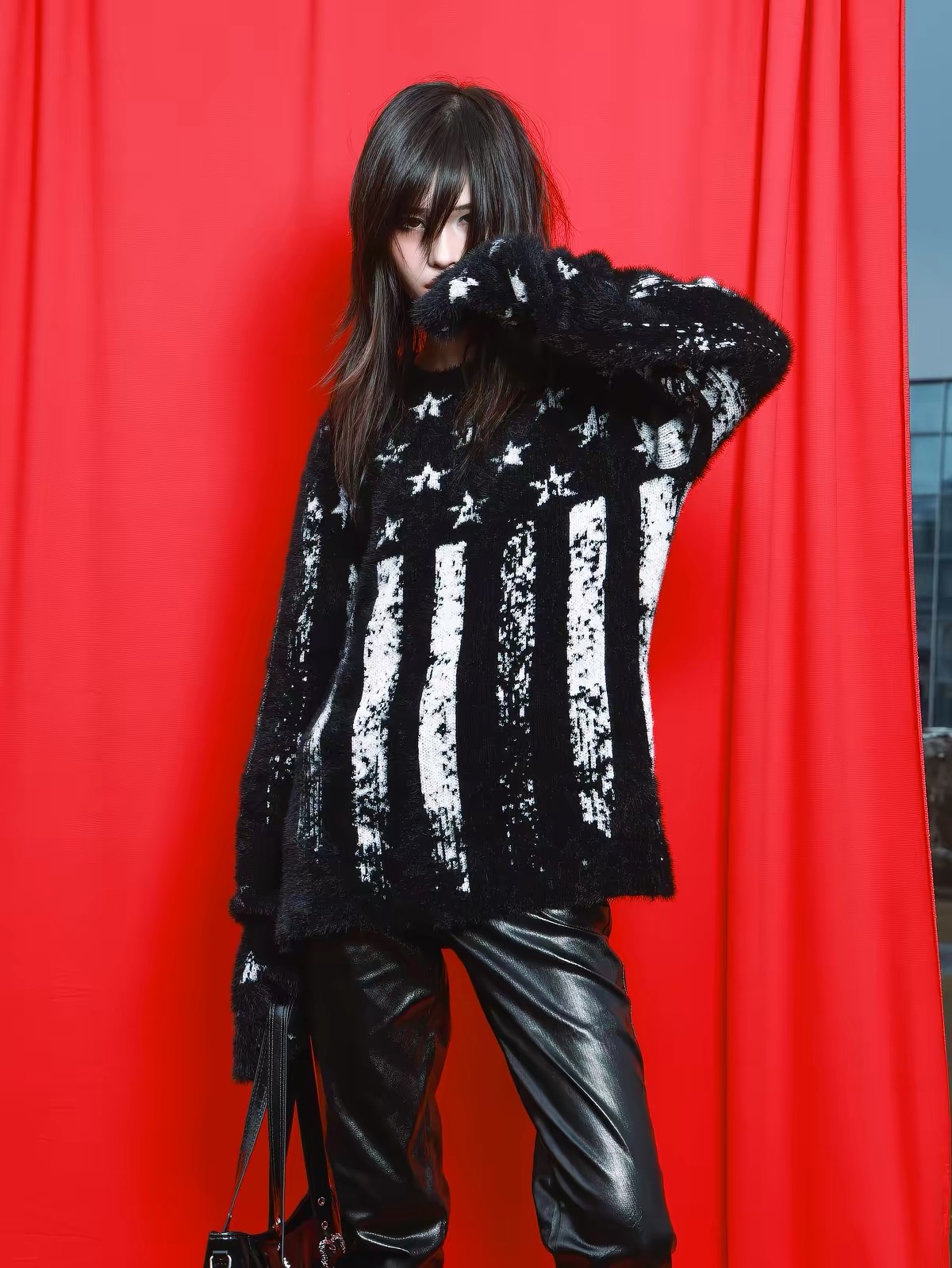 DETWONLINE™"Broken Star Flag"Crew Neck Sweater