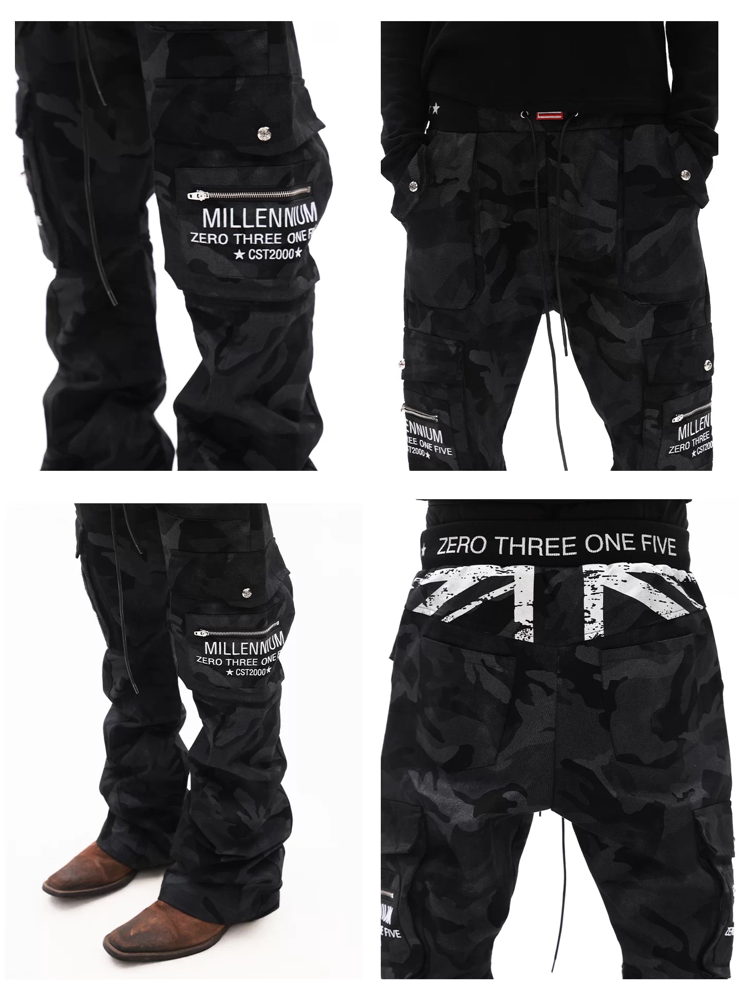 DETWONLINE™"Black‑White Camo"cargo pants