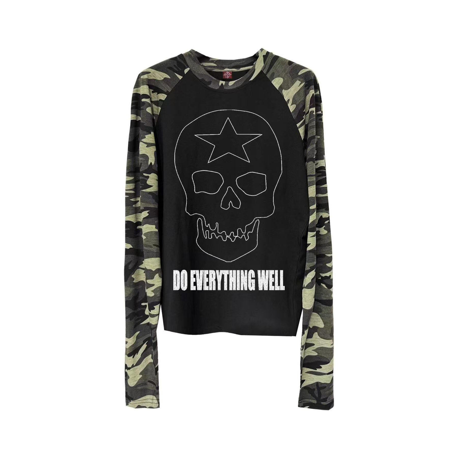 Skull Camouflage Raglan-Sleeve Top