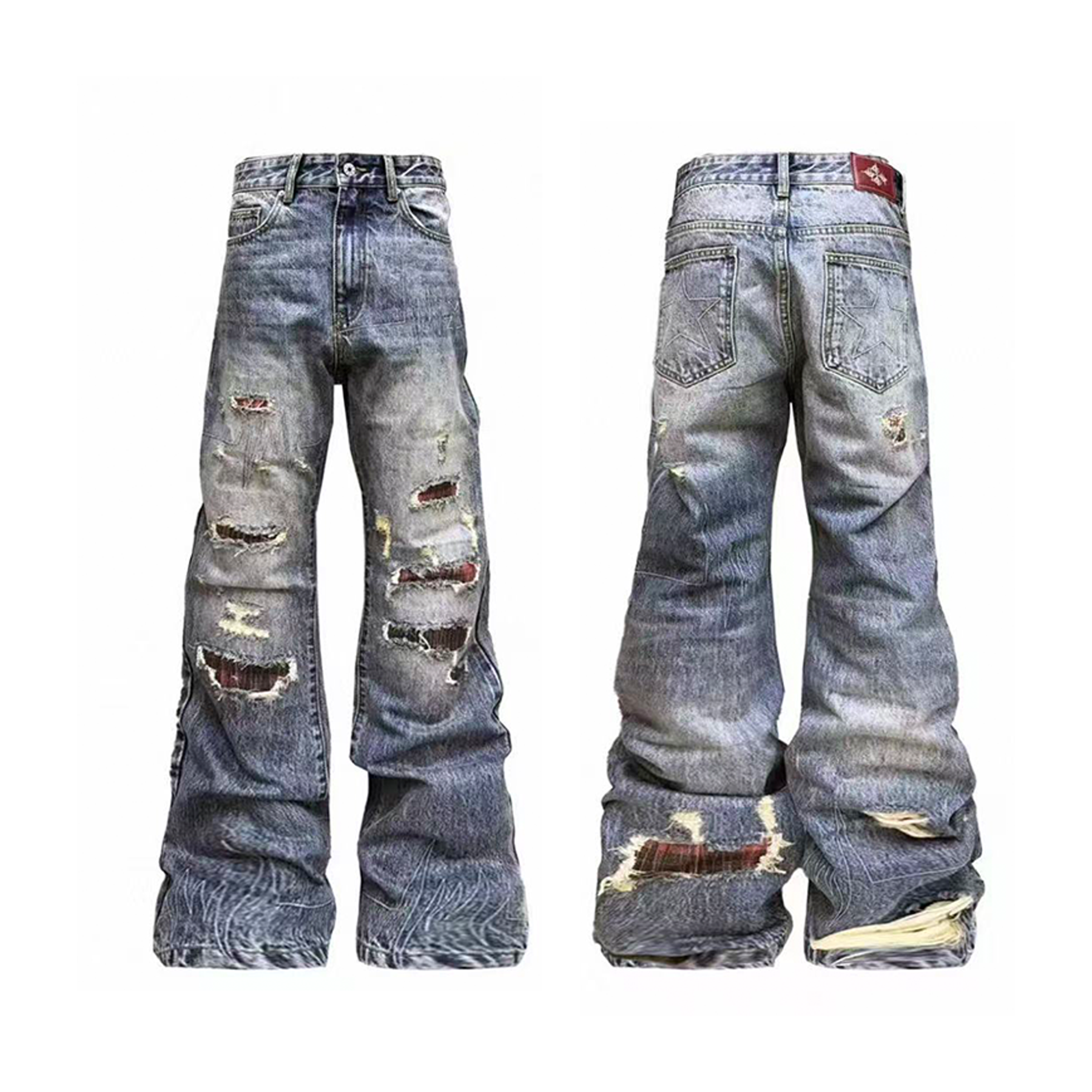 DETWONLINE™Red Check Ripped Jeans