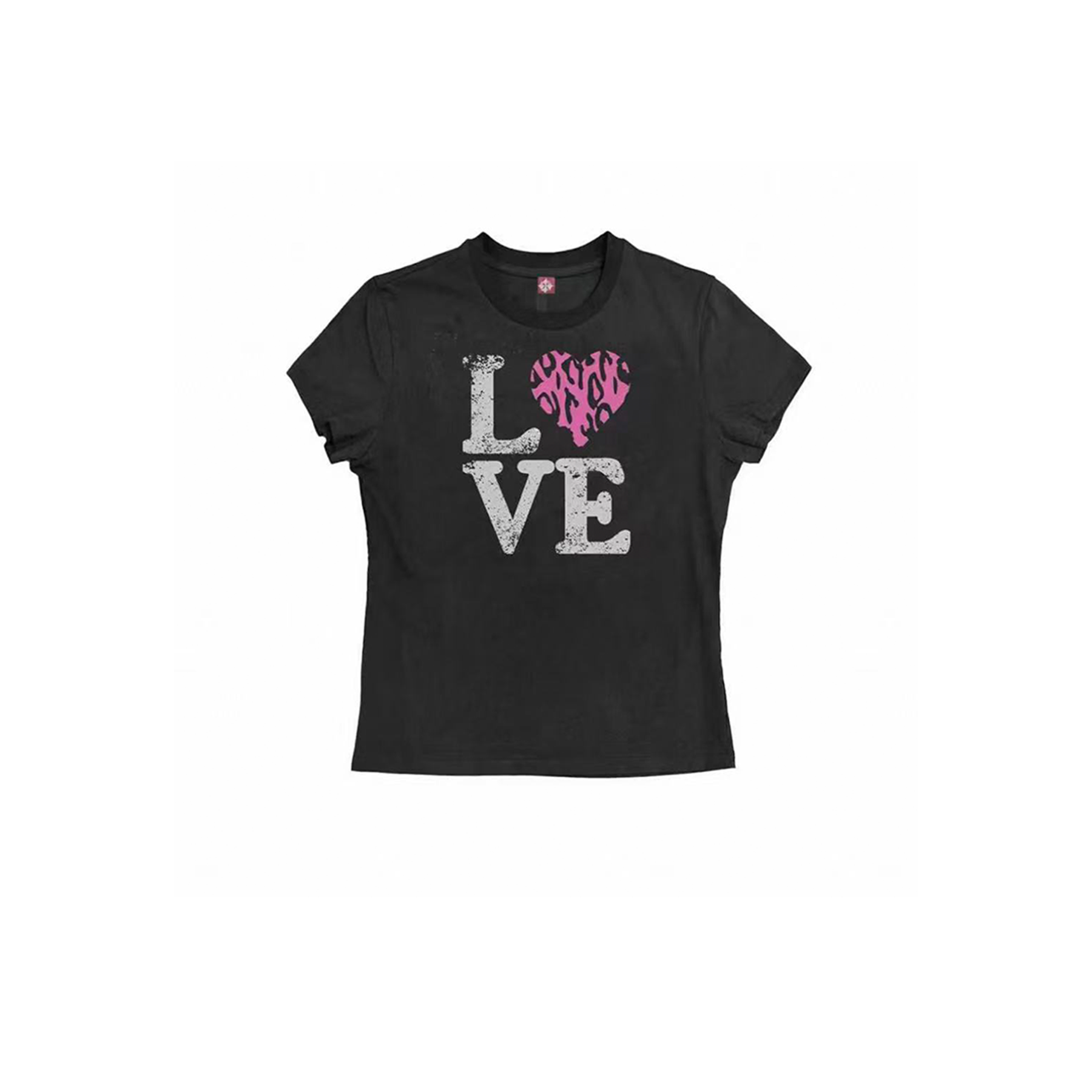 DETWONLINE™Y2K Pink Leopard Print LOVE Heart Graphic Tee