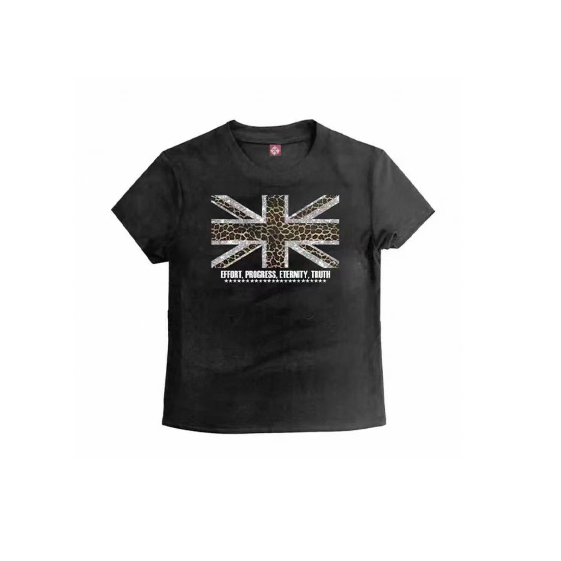 DETWONLINE™Y2K Leopard Print Union Jack Rhinestone Graphic Tee