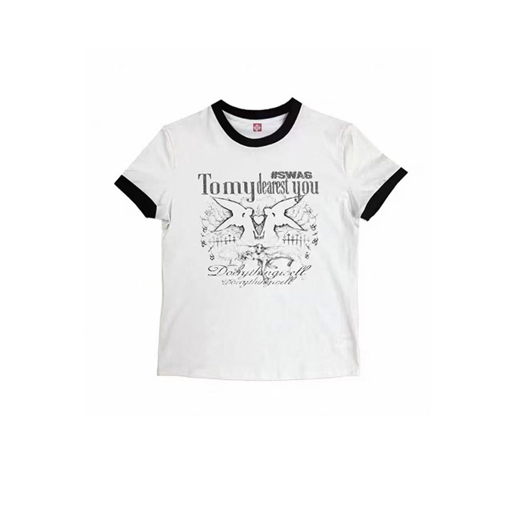 DETWONLINE™Y2K Black & White Ringer Angel Slogan Graphic Tee