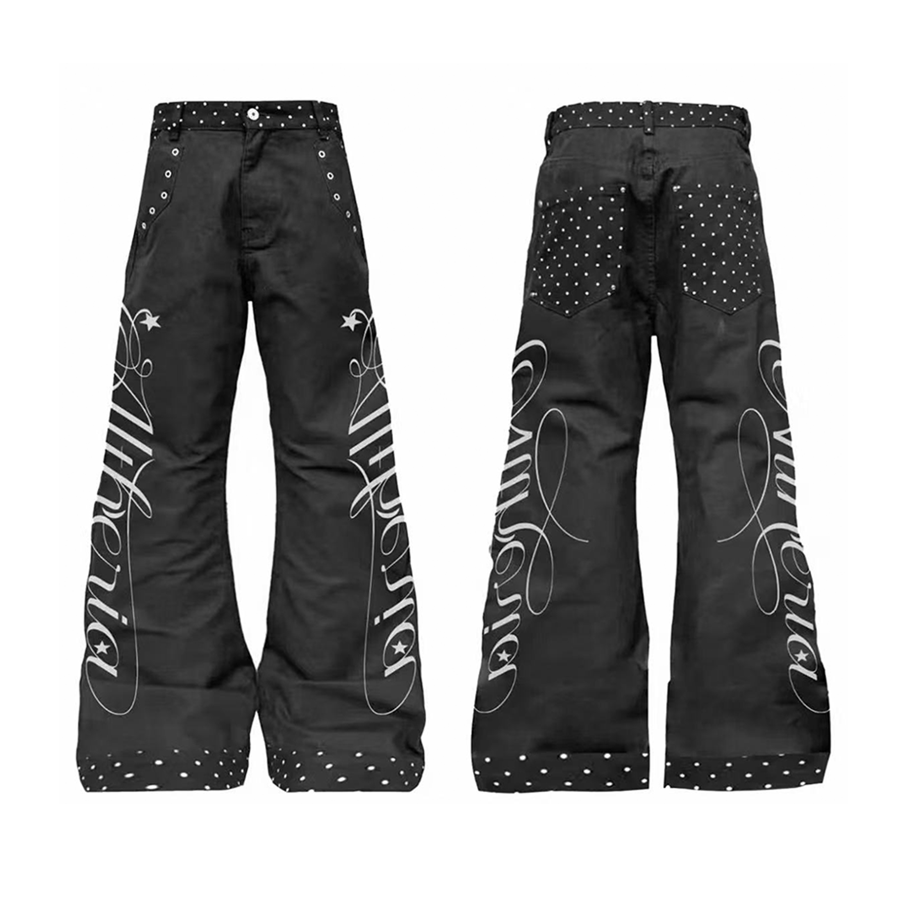 DETWONLINE™Y2K Punk Rhinestone Polka Dot Graffiti Wide Leg Jeans