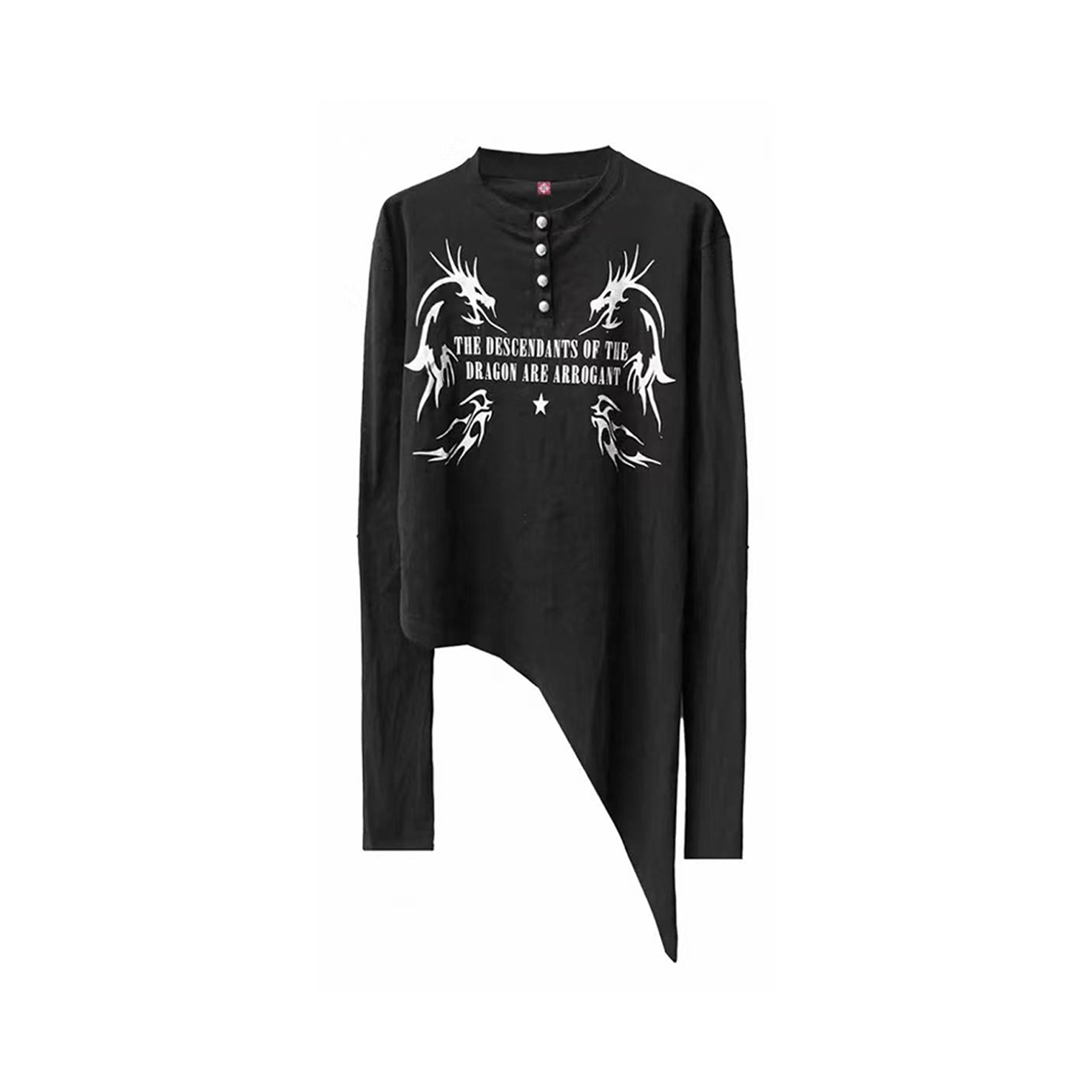 DETWONLINE™Y2K Dark Punk Metallic Dragon Print Asymmetric Henley Top