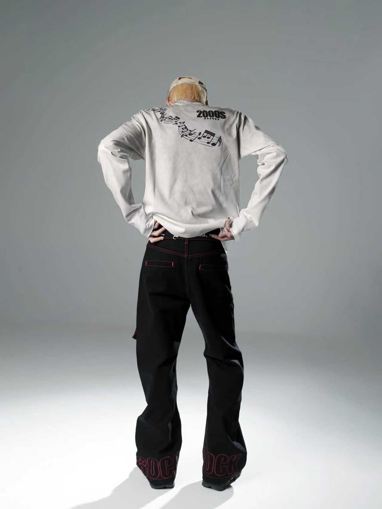 Washed and Aged Spray-Dirty Printed Long Sleeve