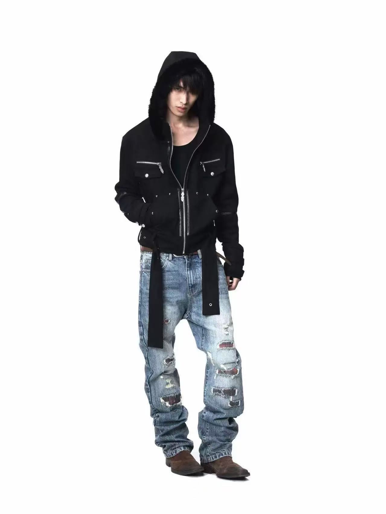 DETWONLINE™Red Check Ripped Jeans