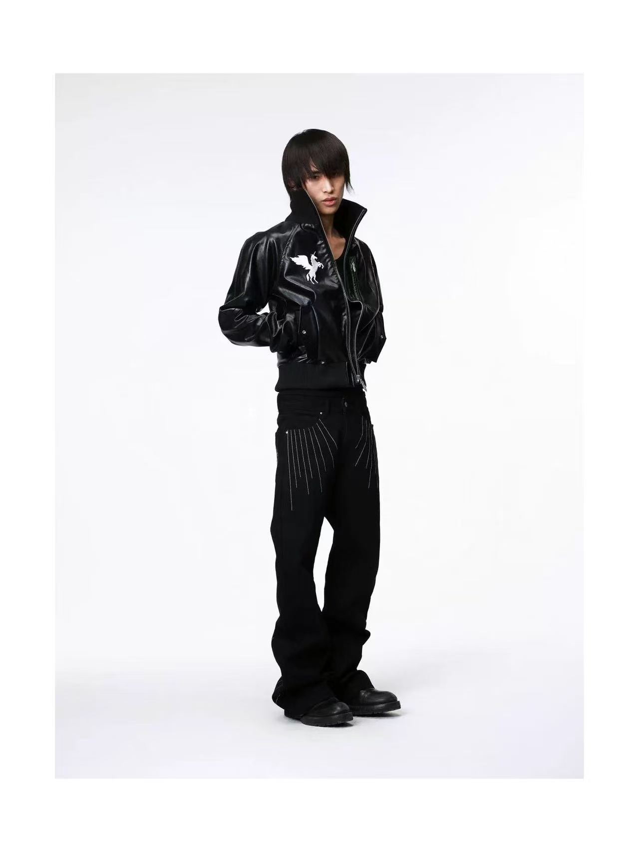DETWONLINE™Pegasus Starburst Cropped Biker Leather Jacket