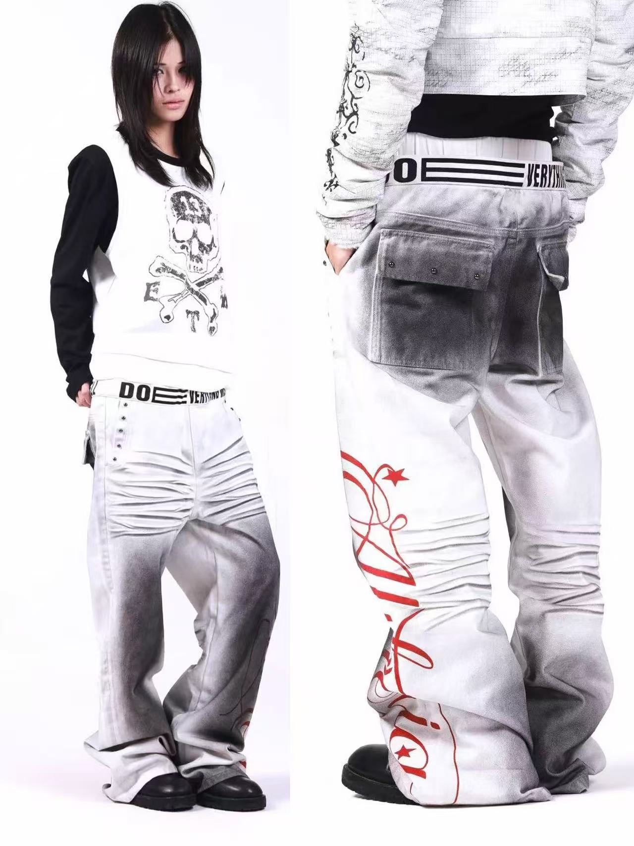 DETWONLINE™Ruins White Ink Double Waist Jeans