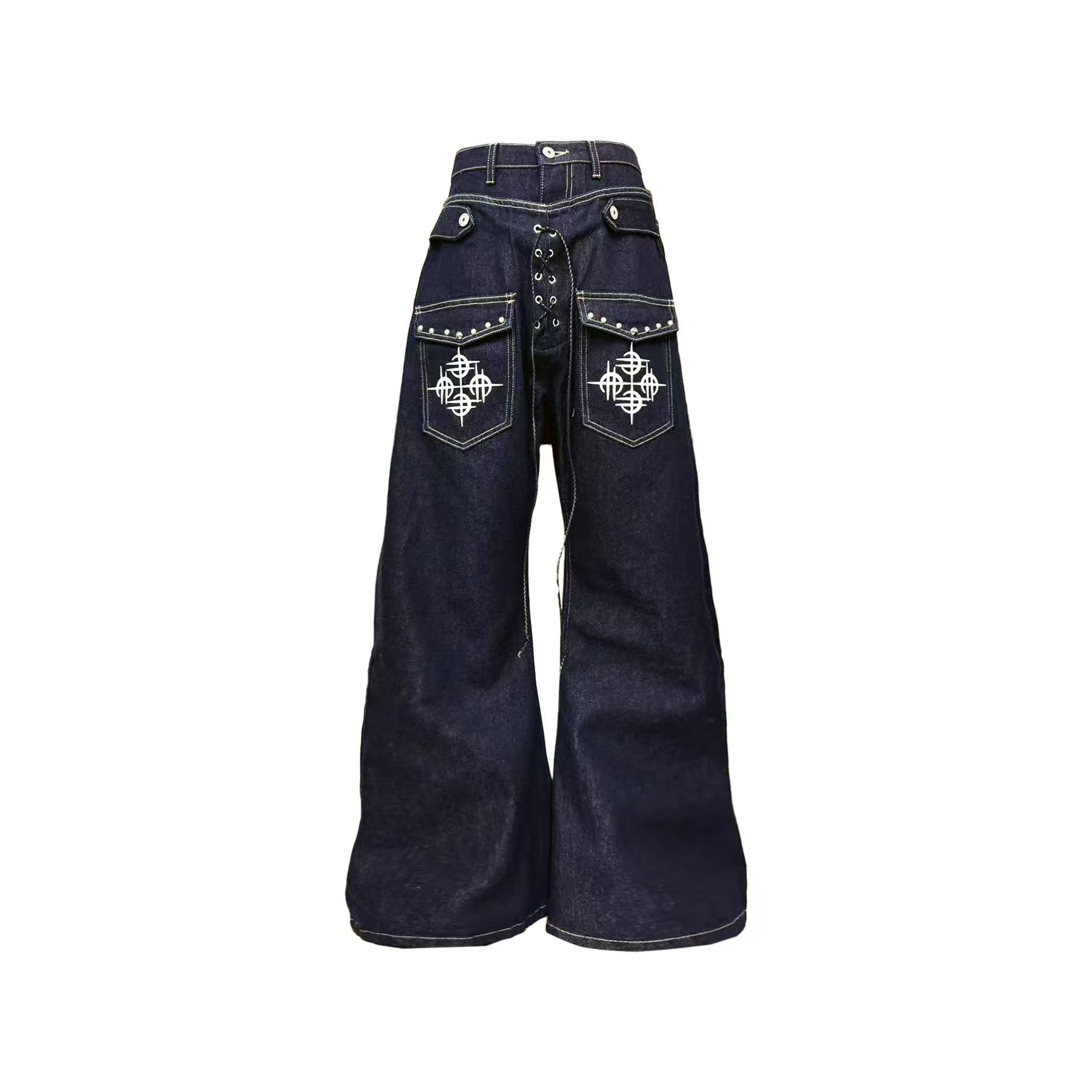 Double - Waistband Drawstring Jeans