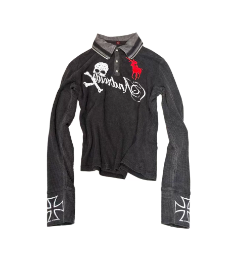 DETWONLINE™"PUNK" Skull‑War‑HorseLong‑Sleeve Polo Shirt