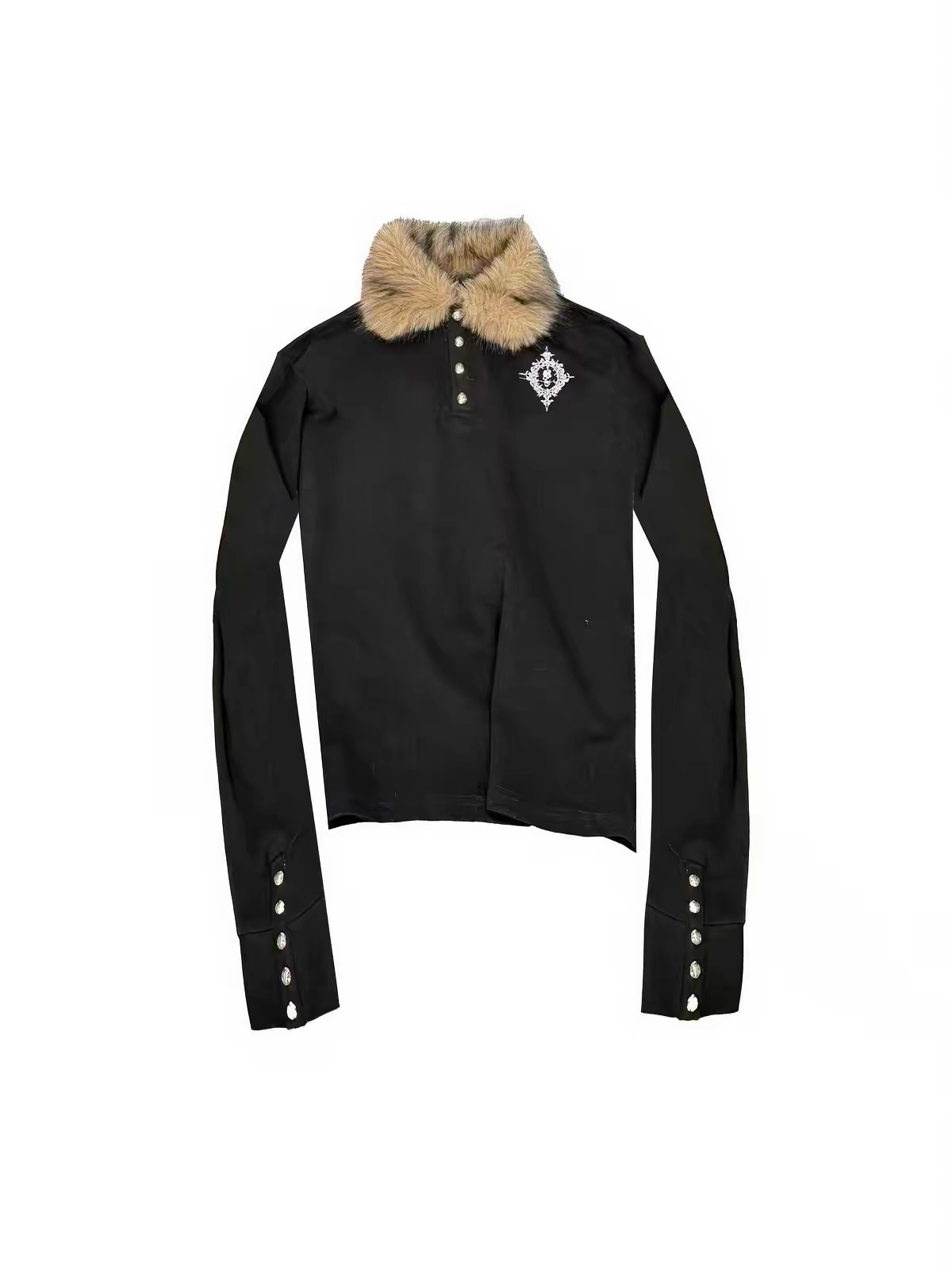 DETWONLINE™"Skull Brooch"Long‑Sleeve Polo Top
