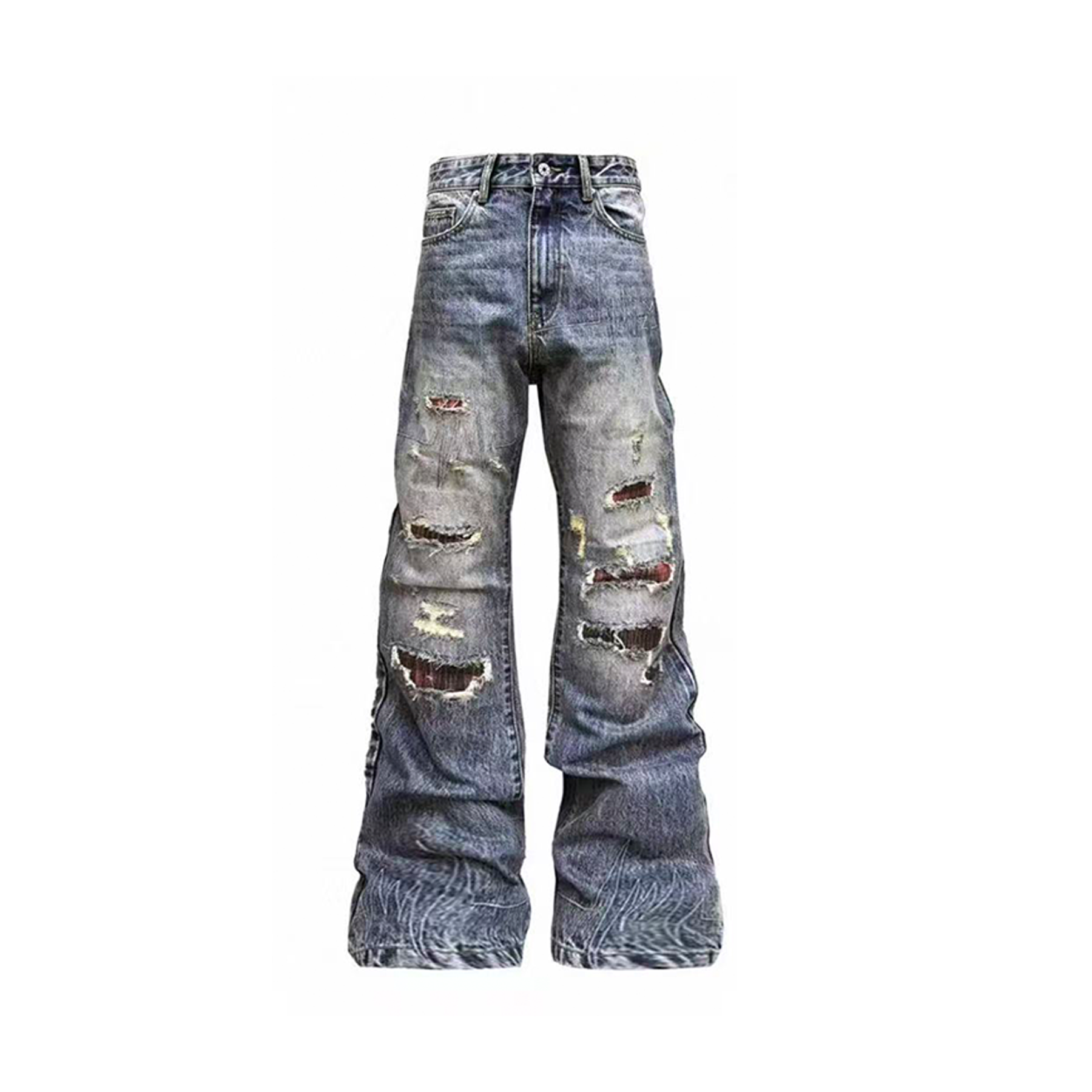 DETWONLINE™Red Check Ripped Jeans