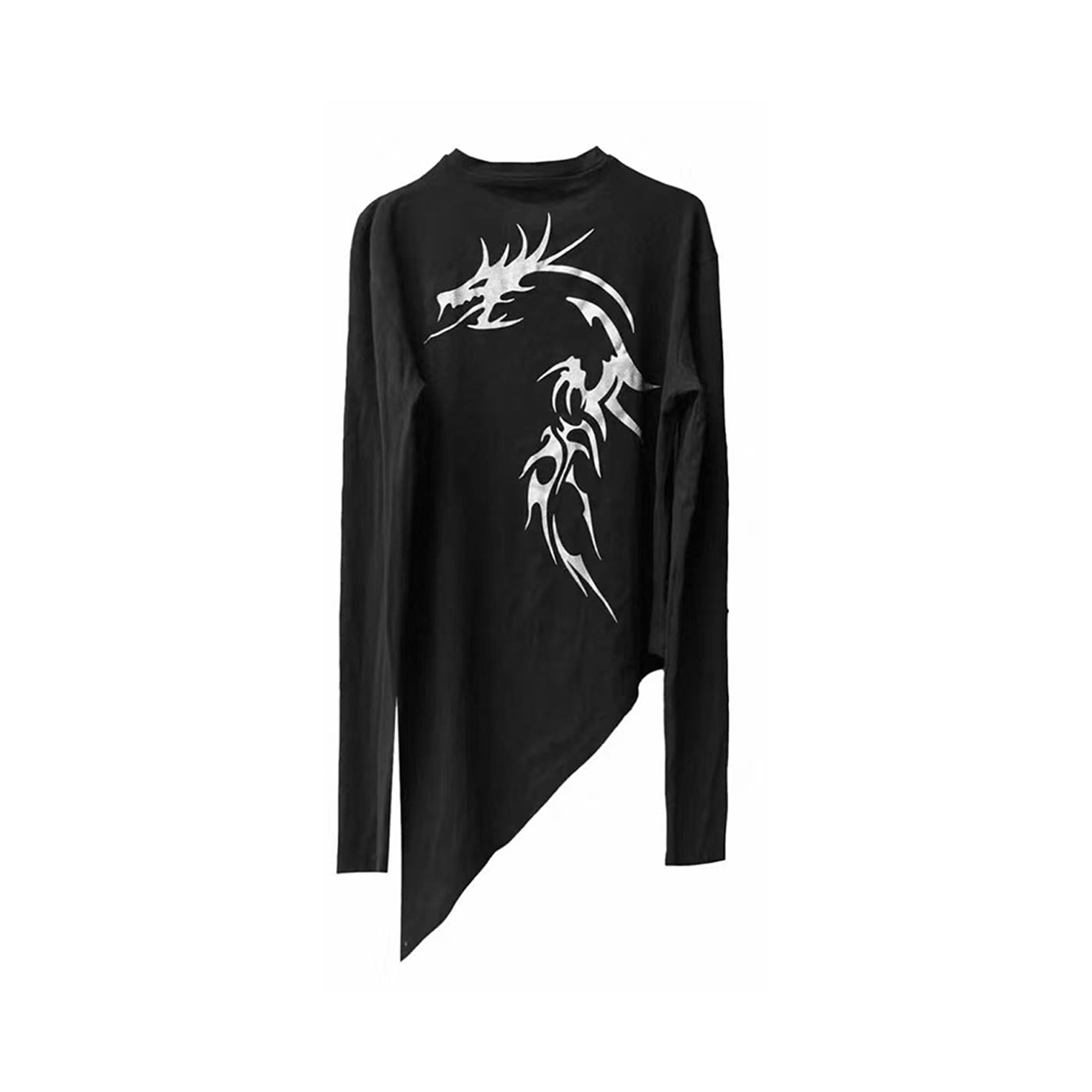 DETWONLINE™Y2K Dark Punk Metallic Dragon Print Asymmetric Henley Top