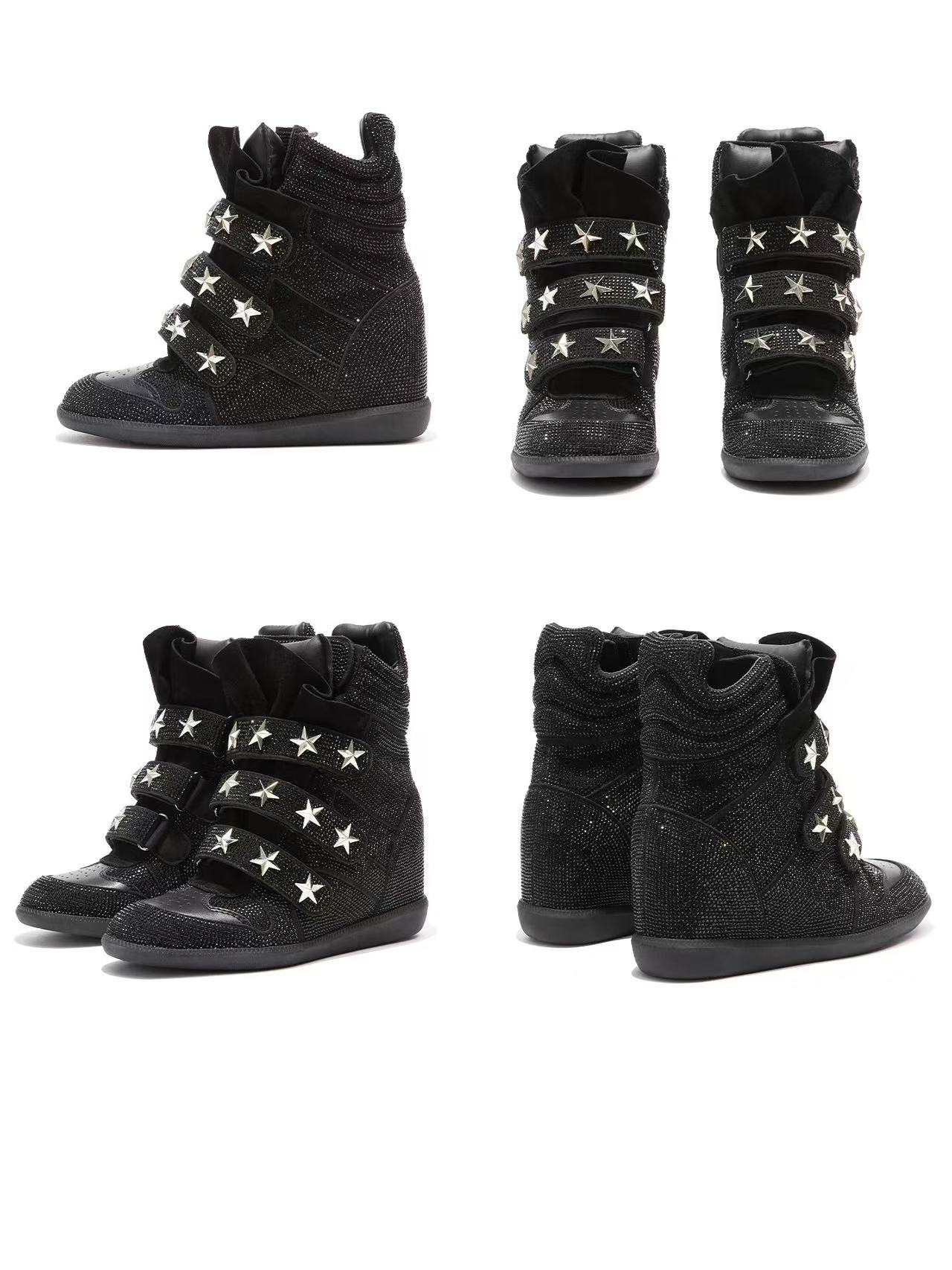 DETWONLINE™Glitter Star Studded Velcro Unisex Wedge Sneakers