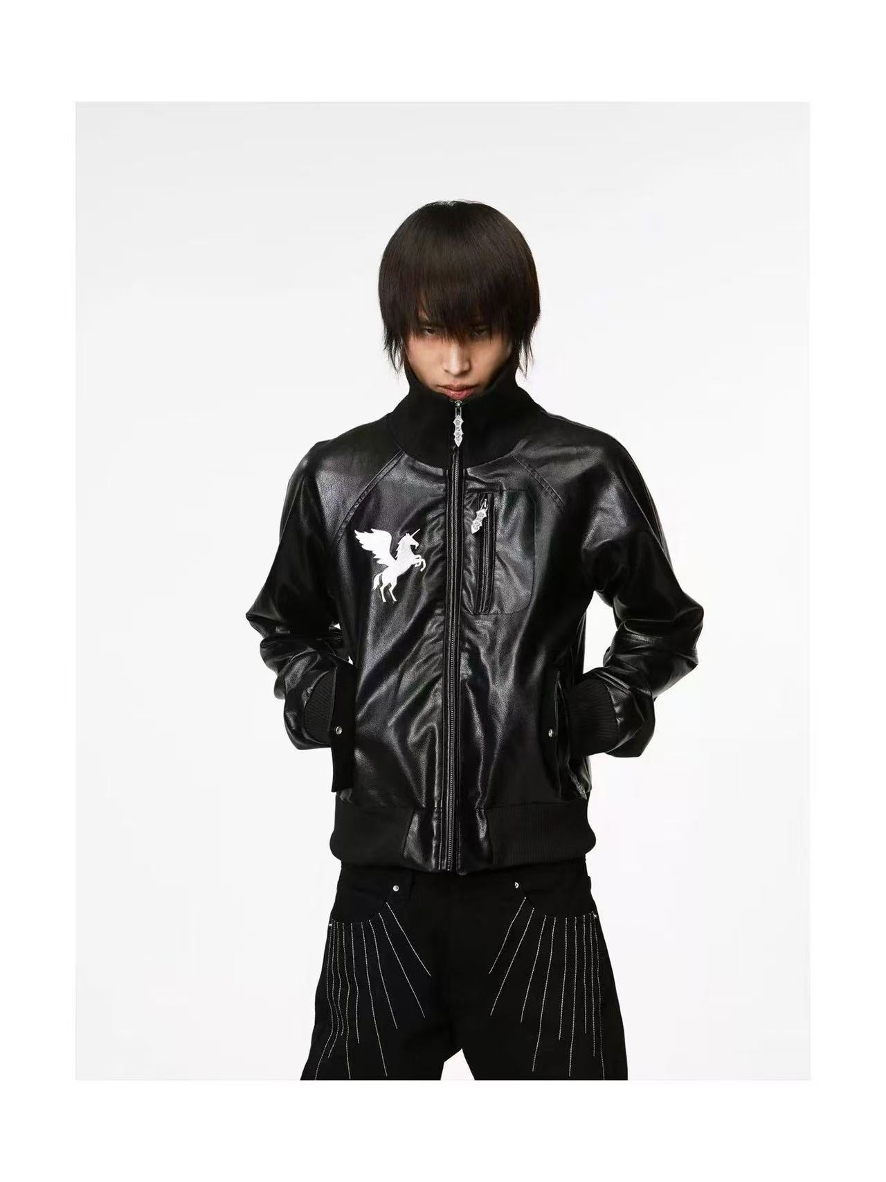 DETWONLINE™Pegasus Starburst Cropped Biker Leather Jacket