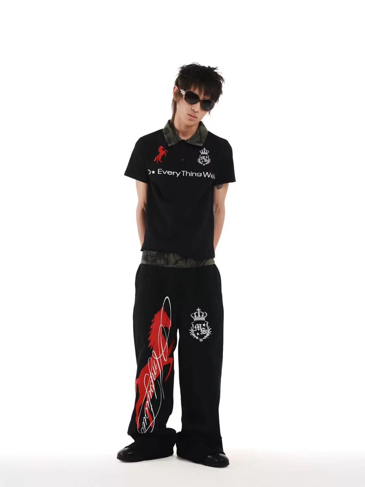 DETWONLINE™Retro Five-Pointed Star Horse Print Wide Leg Casual Pants