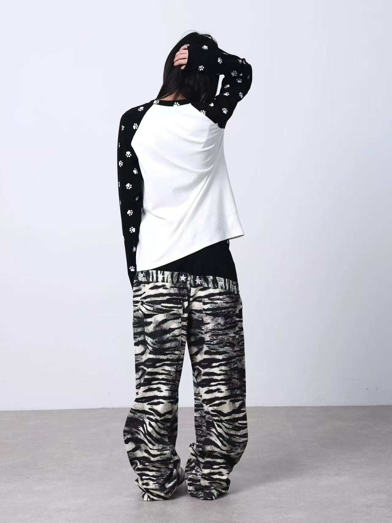 DETWONLINE™Double waist tiger-striped jeans