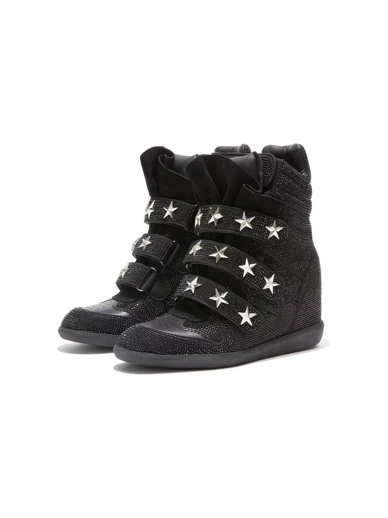 DETWONLINE™Glitter Star Studded Velcro Unisex Wedge Sneakers