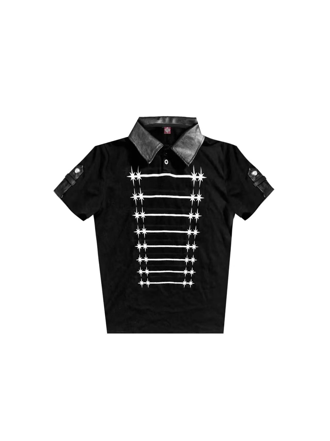 DETWONLINE™Dark Goth Leather Lapel Cross Totem Slim Polo Short Sleeve Top