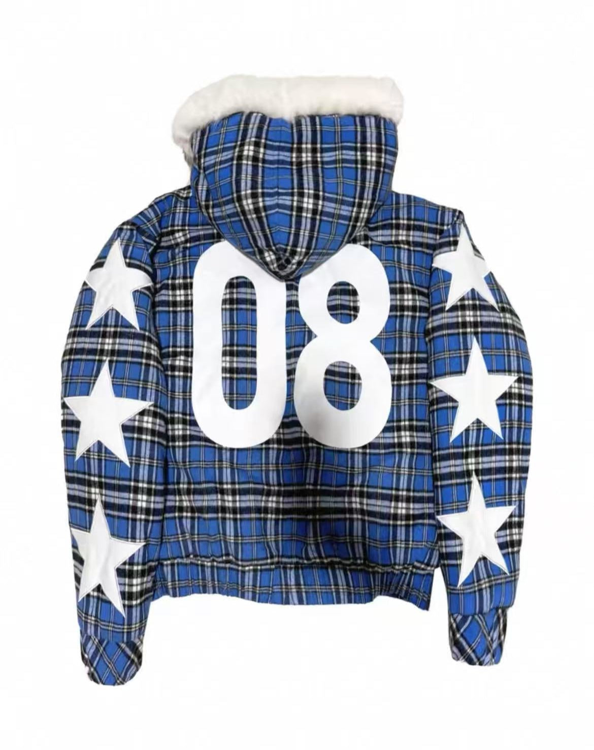 Detwonline blue checkered appliquéd Fur Coat