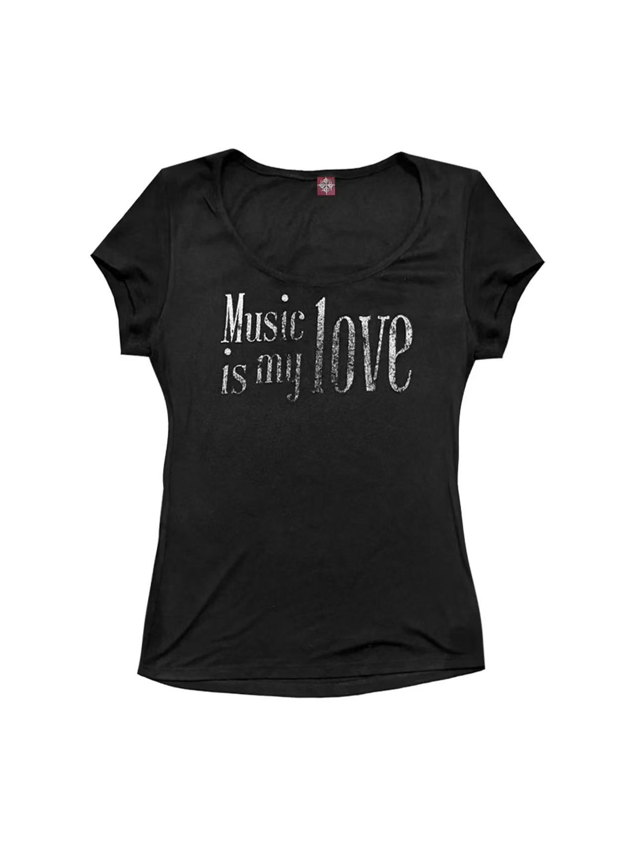 DETWONLINE™2K Edgy-Sweet Black Music Heart Short Sleeve