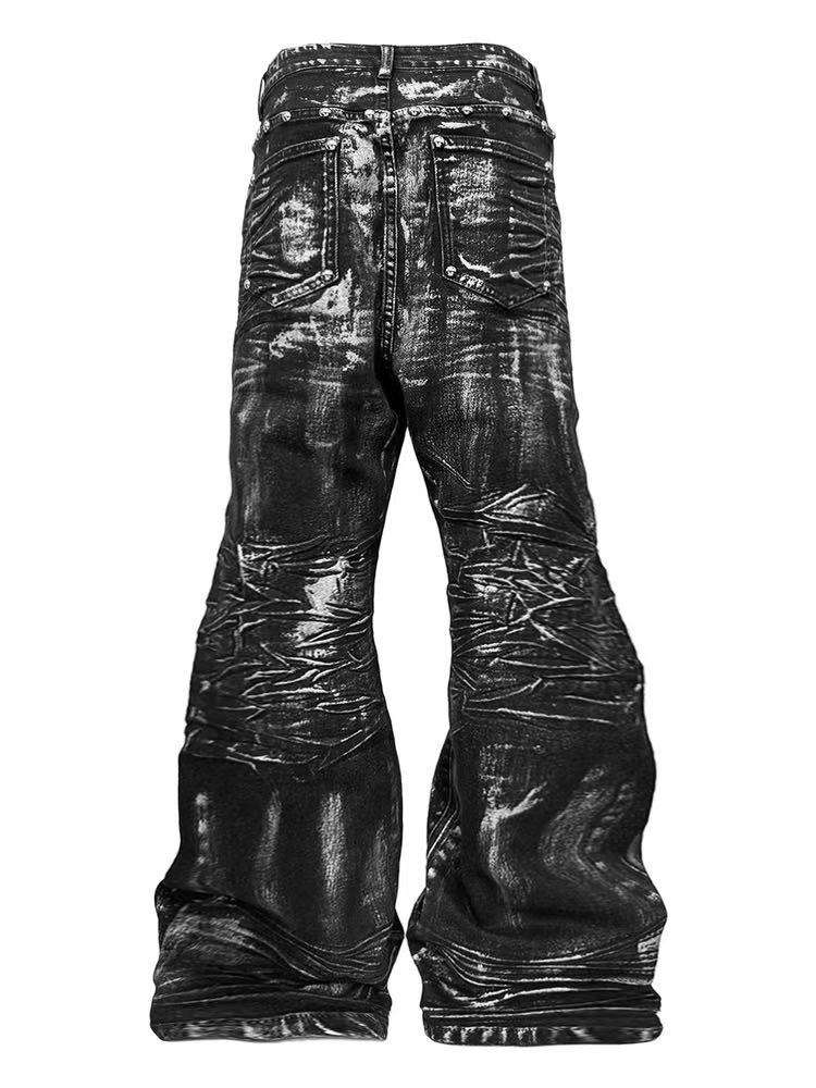 Dark Pleated Gold Foil Coated Jeans 