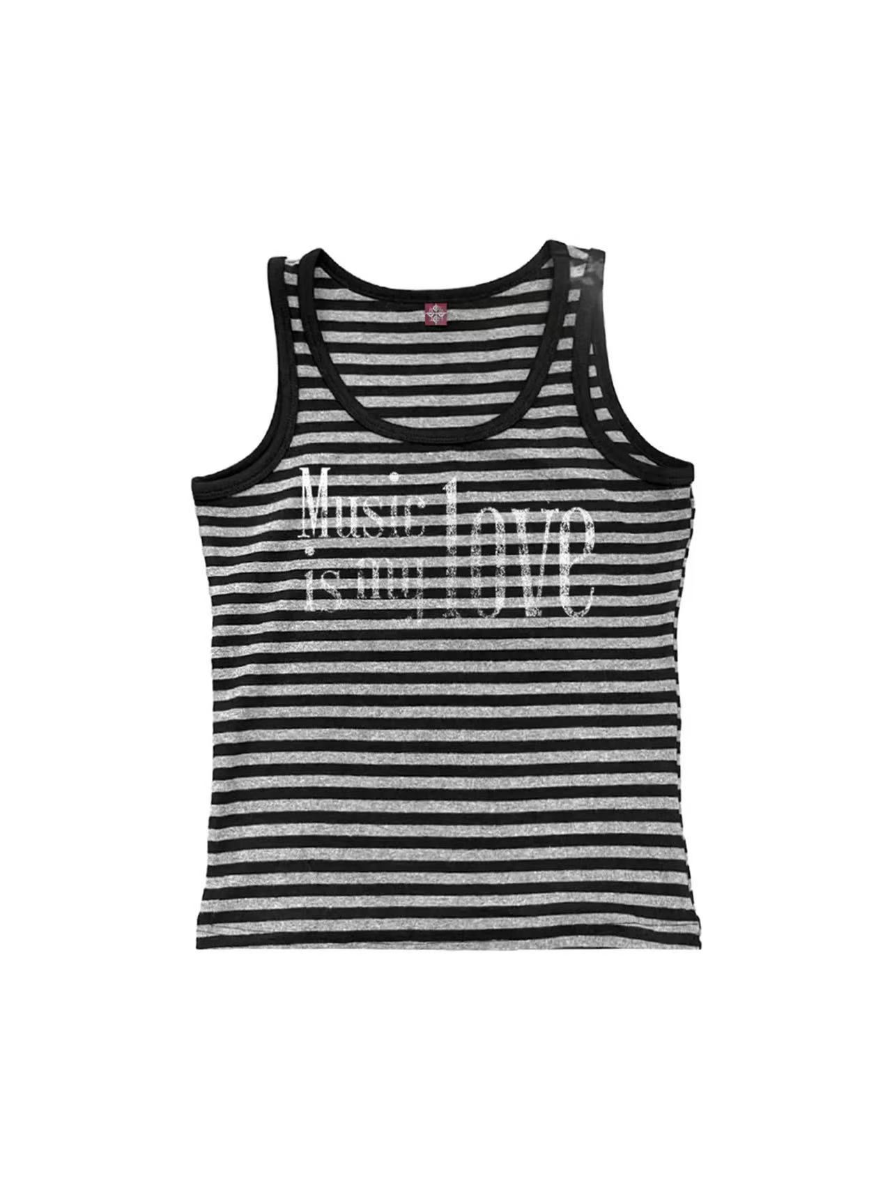 DETWONLINE™Retro Sporty Music Note Heart Striped Tank Top