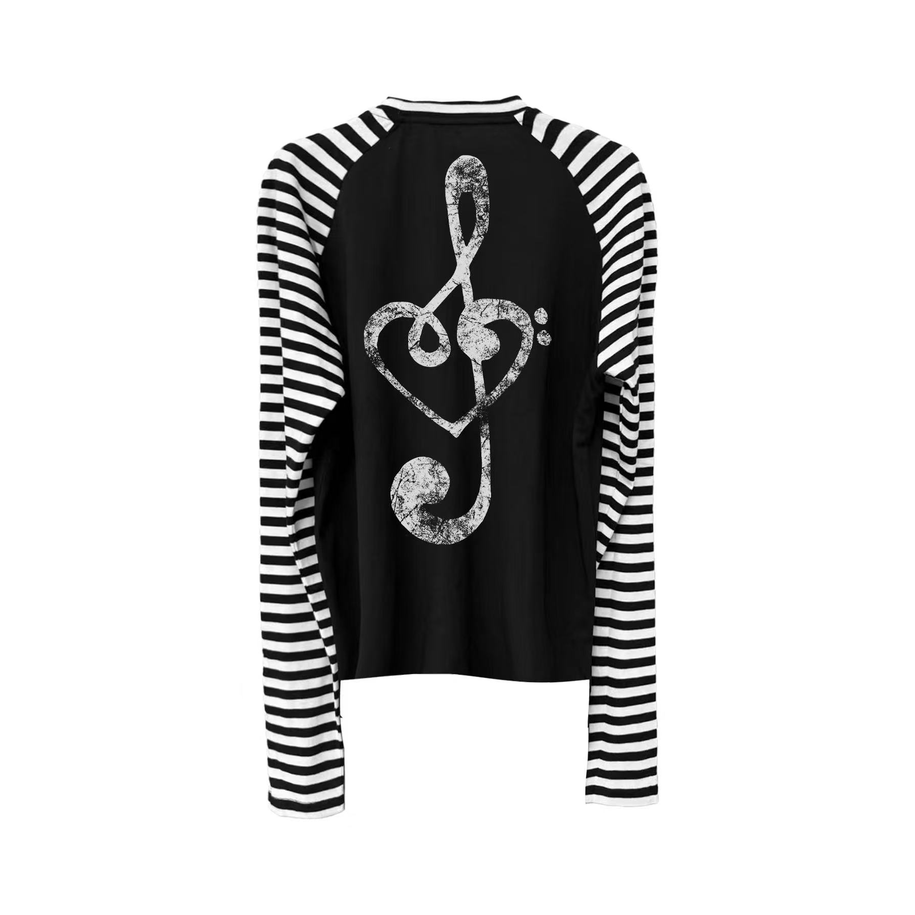Music Note Striped Raglan-Sleeve Top
