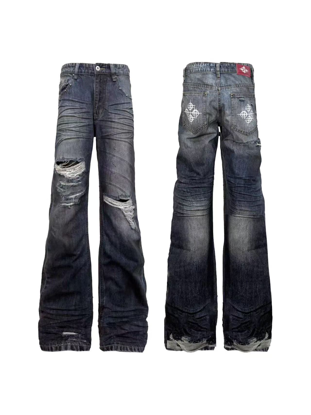 DETWONLINE™Unisex Heavy Distressed Wrinkle Vintage Flared Jeans	