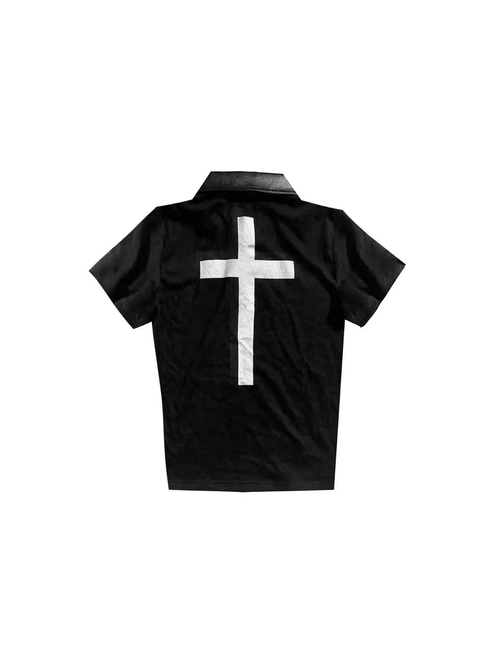DETWONLINE™Dark Goth Leather Lapel Cross Totem Slim Polo Short Sleeve Top
