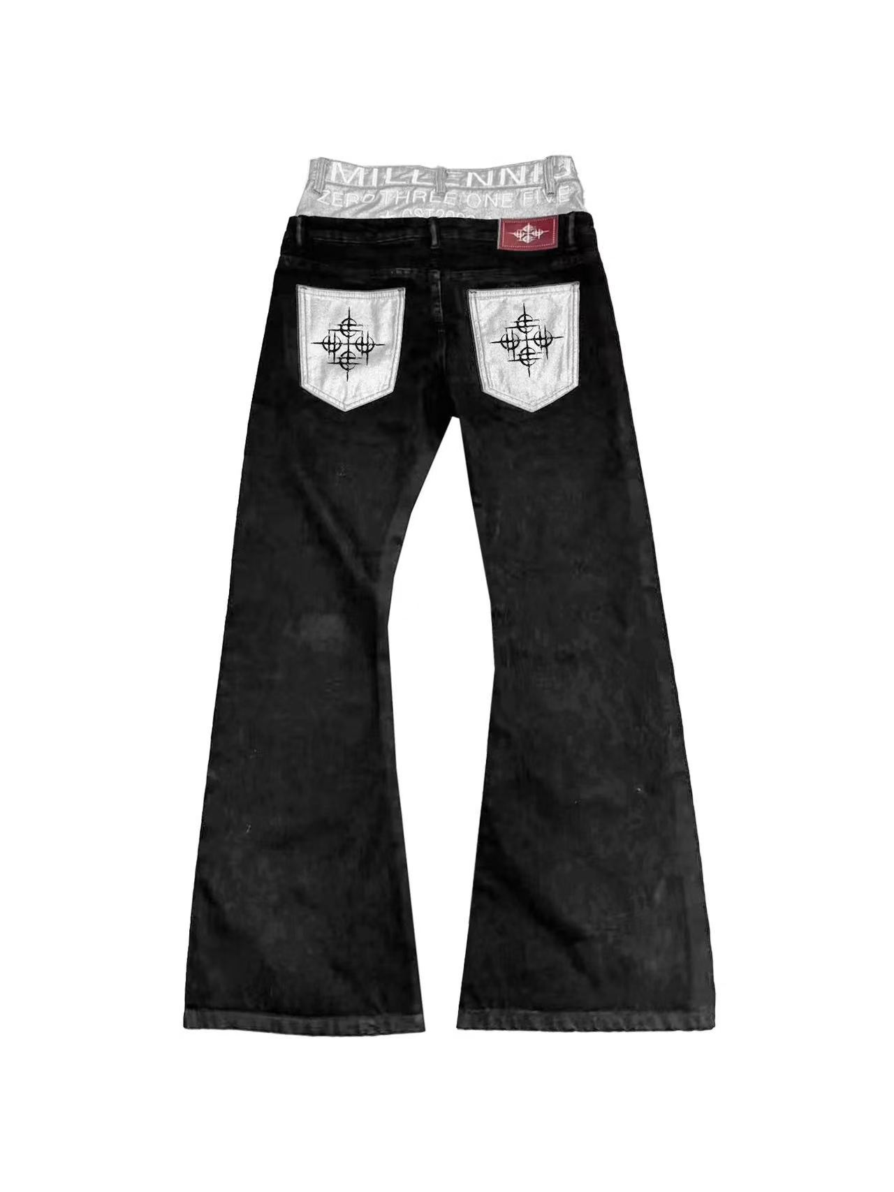 DETWONLINE™Silver-Coated Double Waistband Music Slogan Flared Jeans