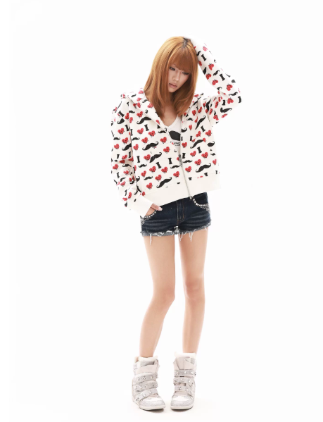 DETWONLINE™"I LOVE Mustache"Full‑Zip Hoodie Jacket