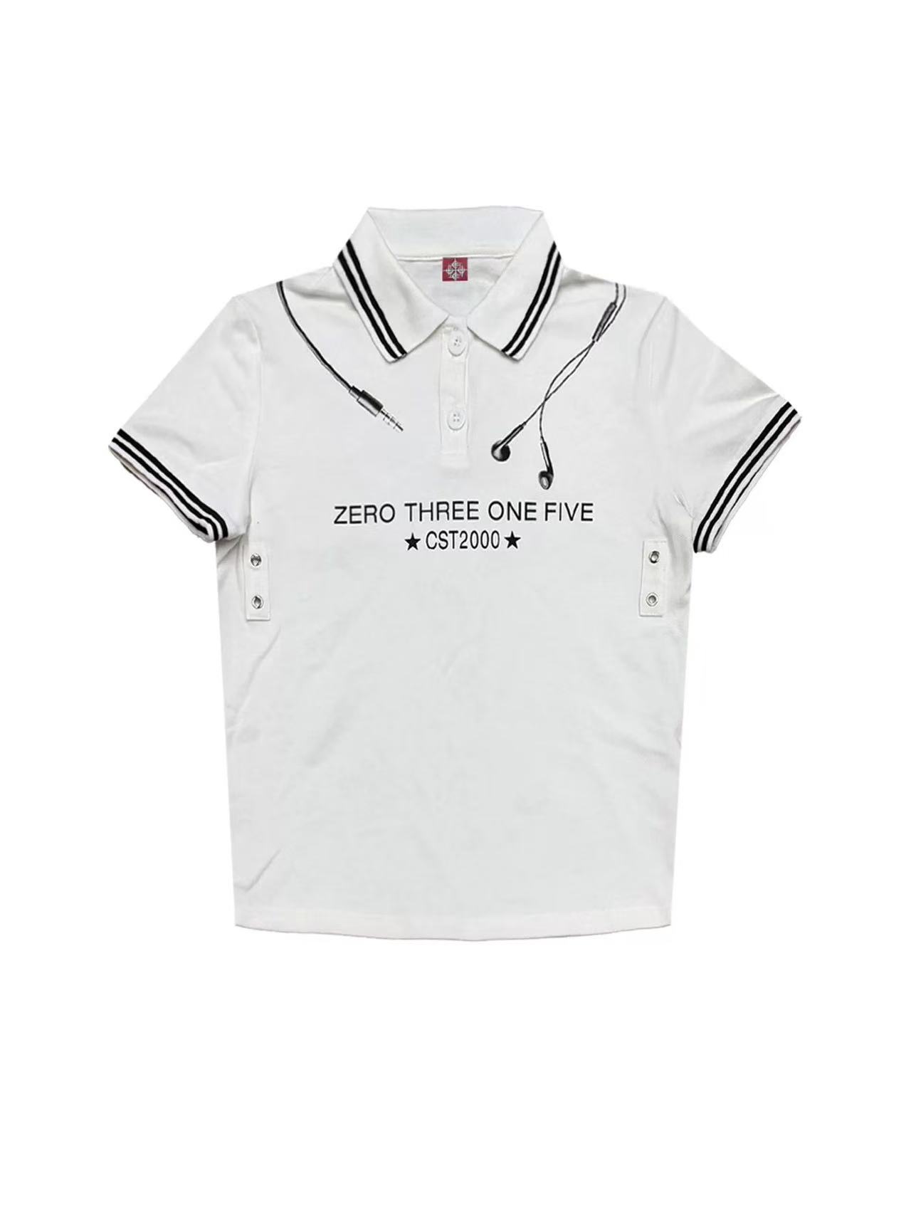 DETWONLINE™Y2K Earphone Music Note Star Logo Preppy Polo Shirt	