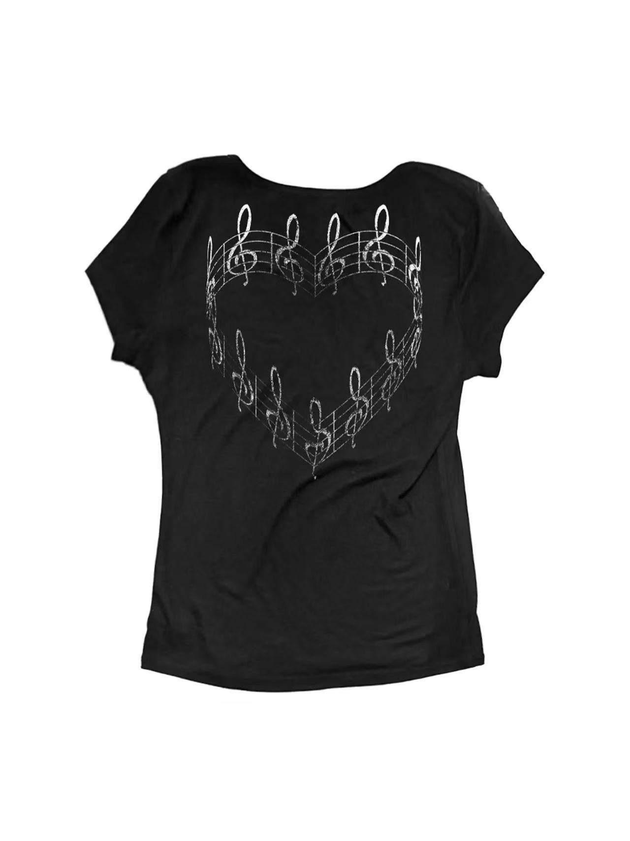 DETWONLINE™2K Edgy-Sweet Black Music Heart Short Sleeve