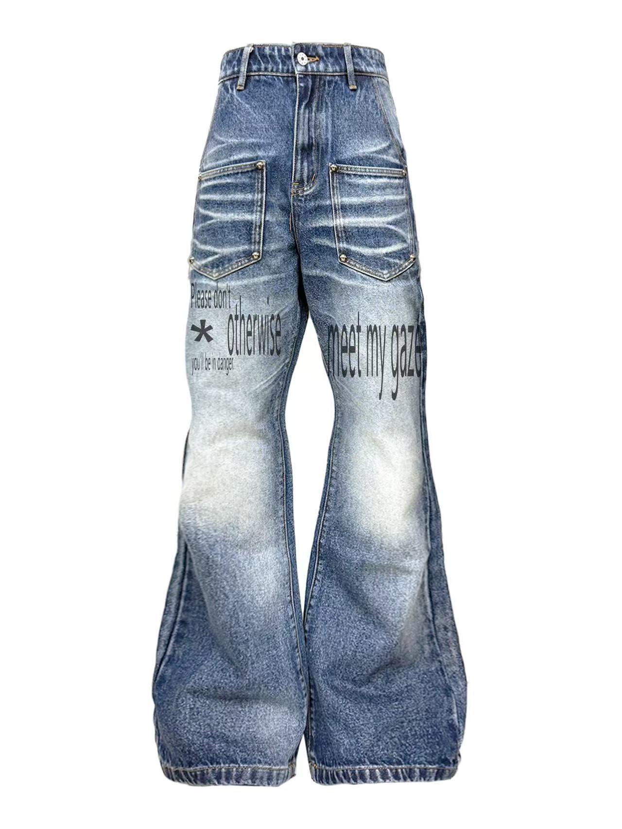 Slogan Washed Blue Jeans