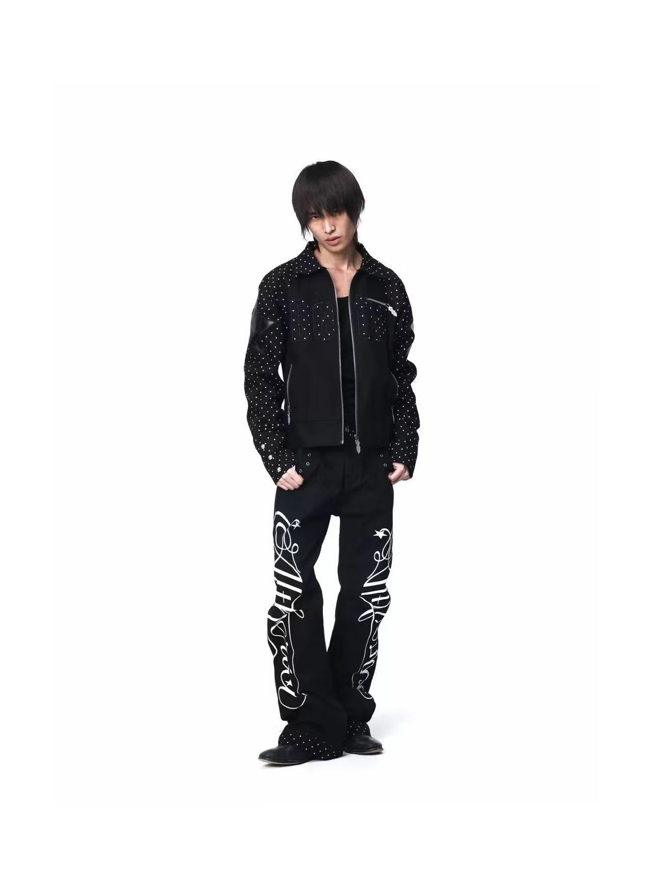 DETWONLINE™Y2K Punk Rhinestone Polka Dot Graffiti Wide Leg Jeans