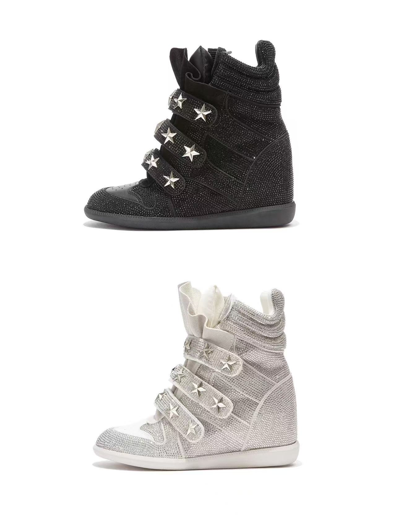 DETWONLINE™Glitter Star Studded Velcro Unisex Wedge Sneakers