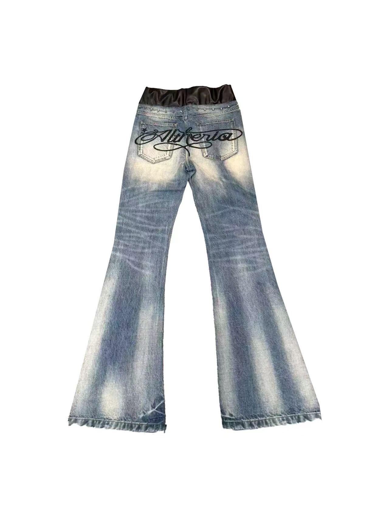 DETWONLINE™Vintage Washed Drawstring Waist Embroidery Flared Jeans