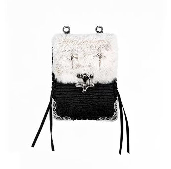 DETWONLINE™ Furry Spliced Leather Hang Bag with Metal Decor, Hand Woven Keychain Pouch, Multi-style Wear Bag
