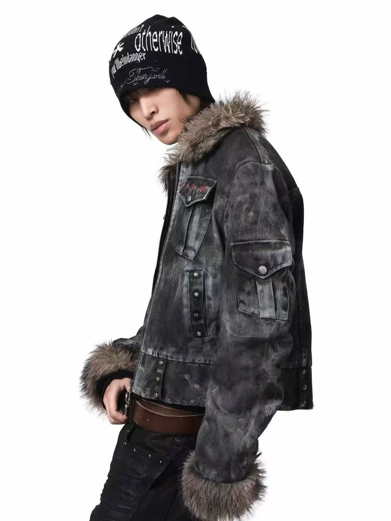 DETWONLINE™Rivet fur collar coat