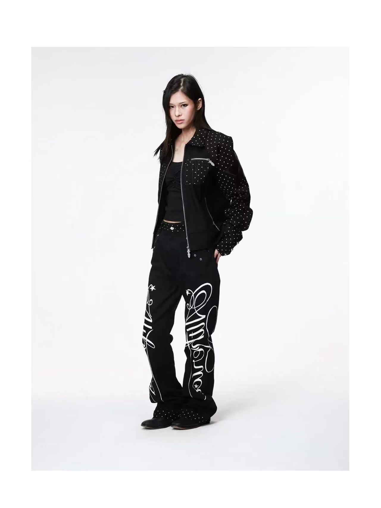 DETWONLINE™Y2K Punk Rhinestone Polka Dot Graffiti Wide Leg Jeans
