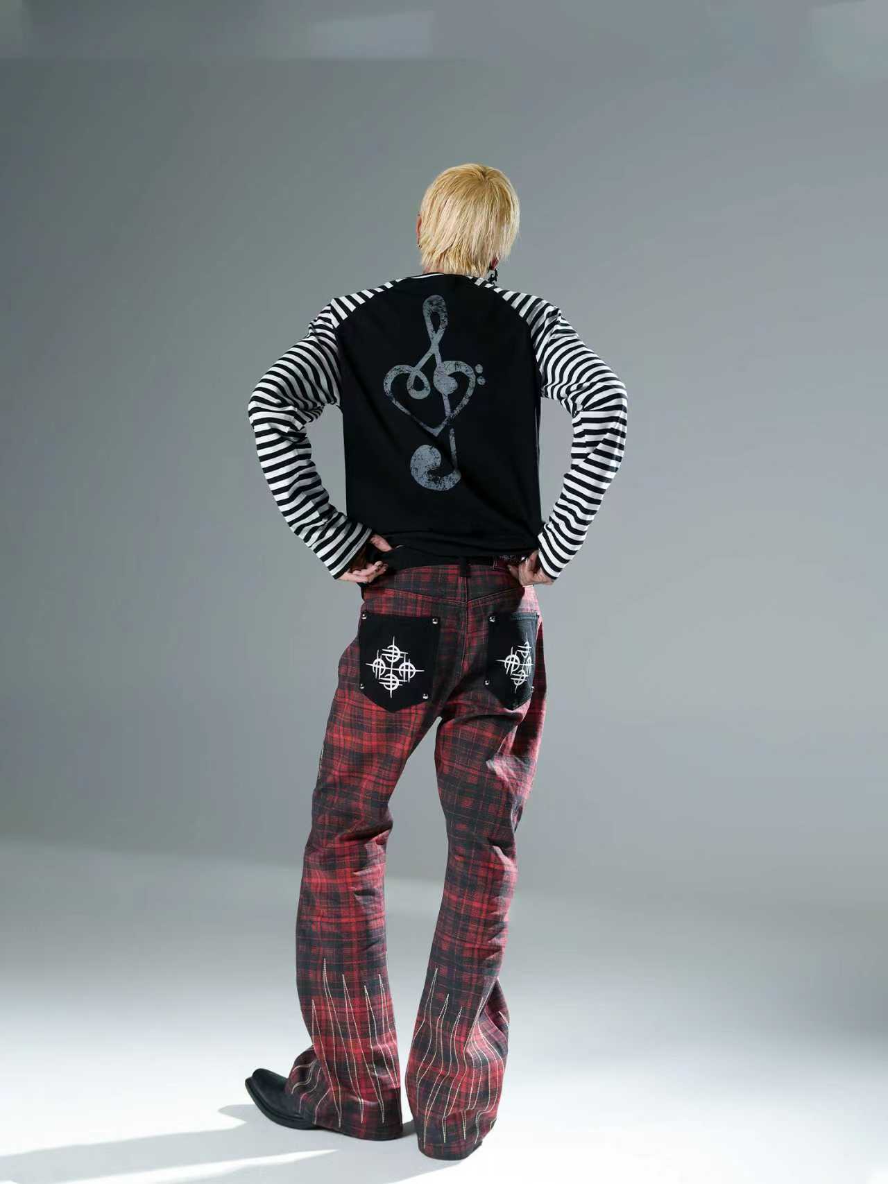 Music Note Striped Raglan-Sleeve Top