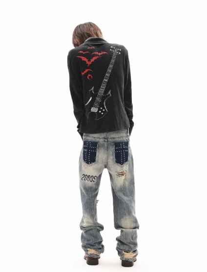 DETWONLINE™"PUNK" Skull‑War‑HorseLong‑Sleeve Polo Shirt