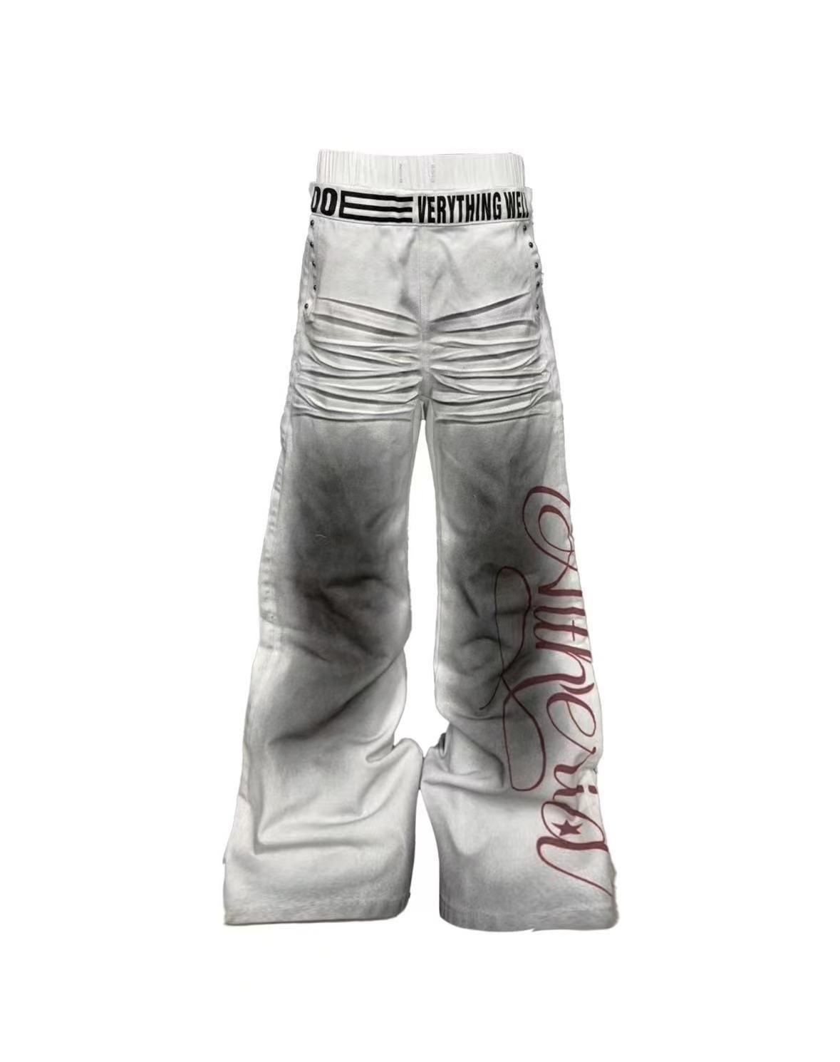 DETWONLINE™Ruins White Ink Double Waist Jeans